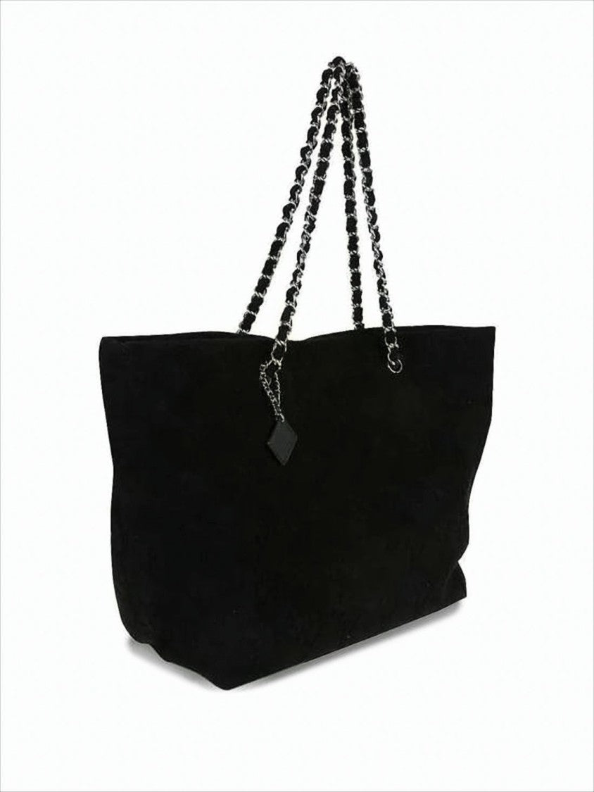 Rectangular Cotton Shoulder Bag with Chain-Link Straps