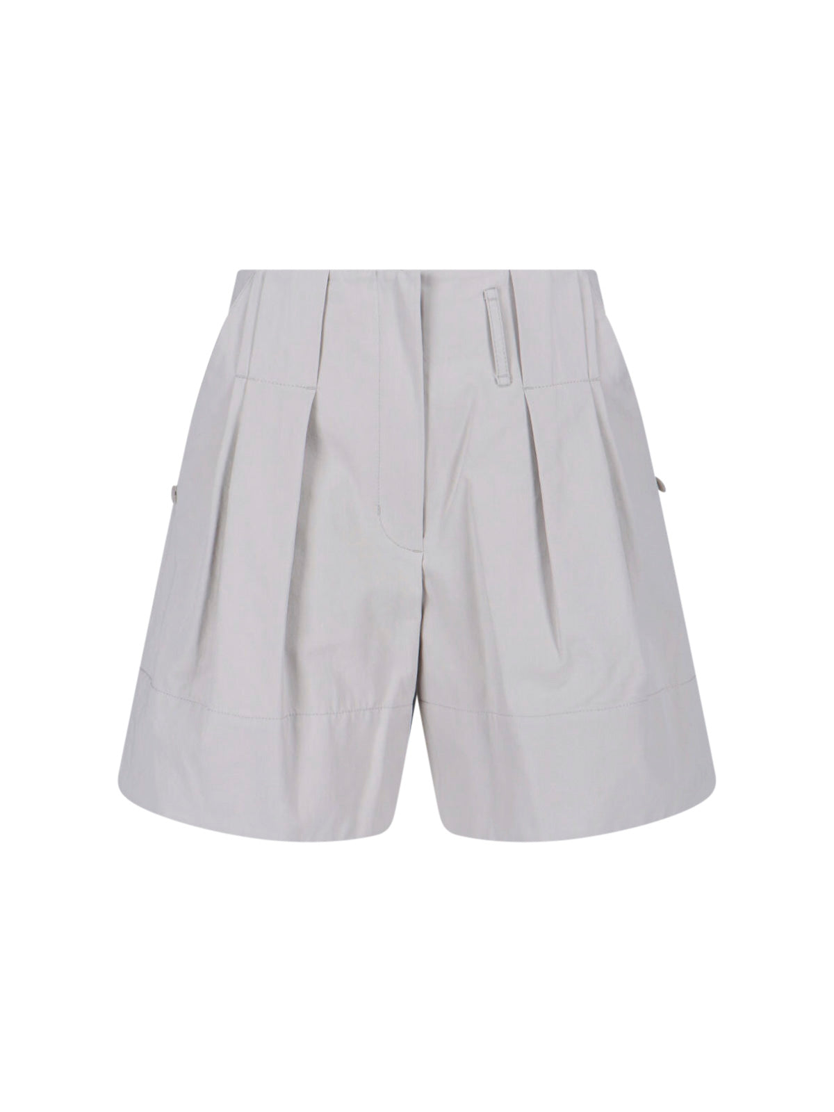 Grey Mid-Rise Tailored Pleated Shorts