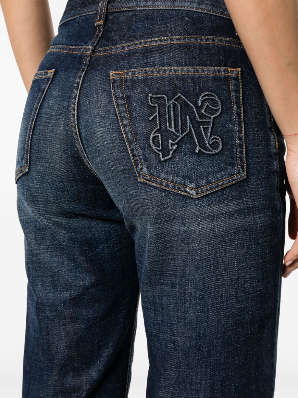 Blue Straight Leg Five Pocket Denim Jeans