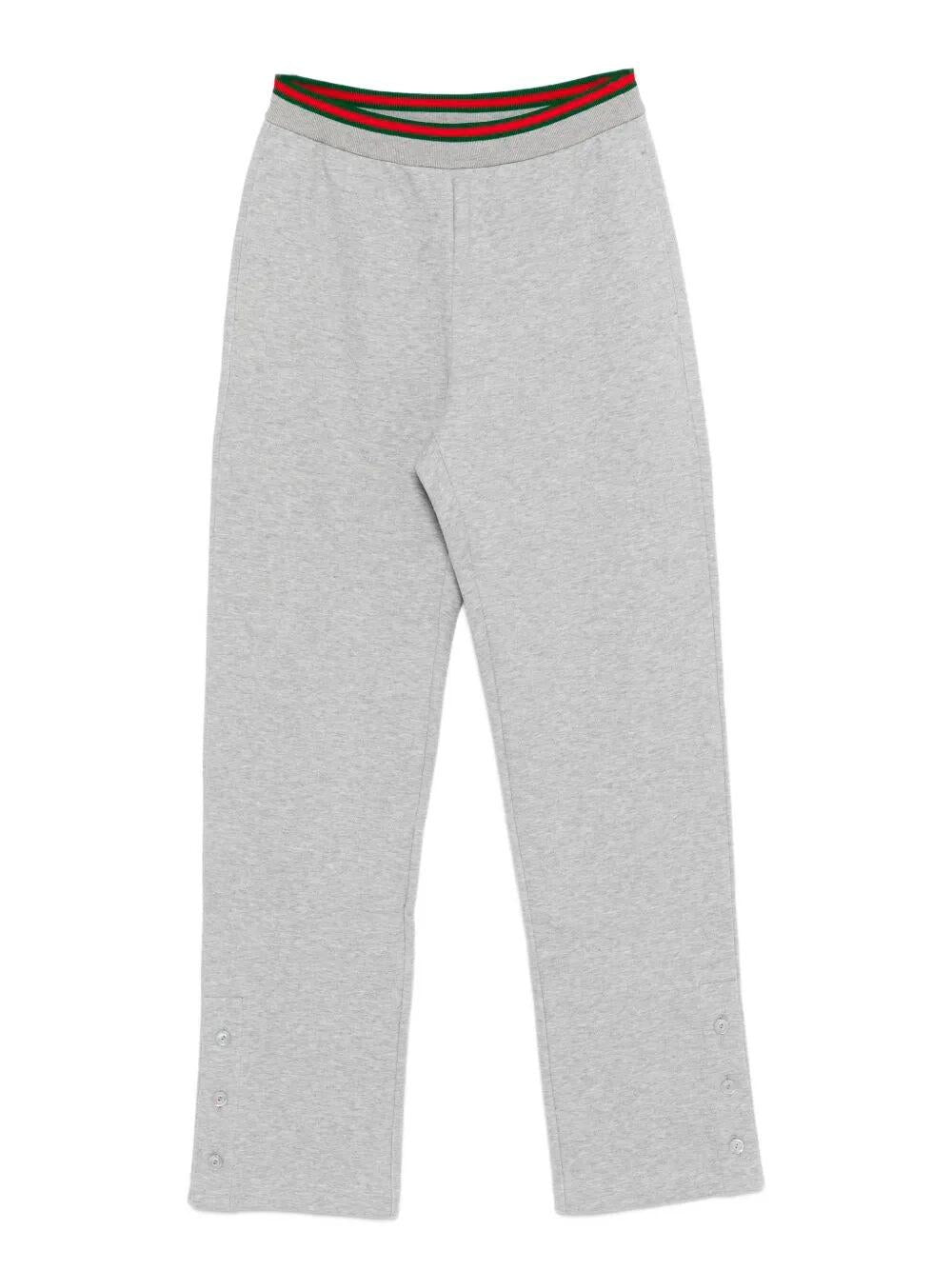 Grey Cotton-Polyamide Blend Joggers With Striped Waistband