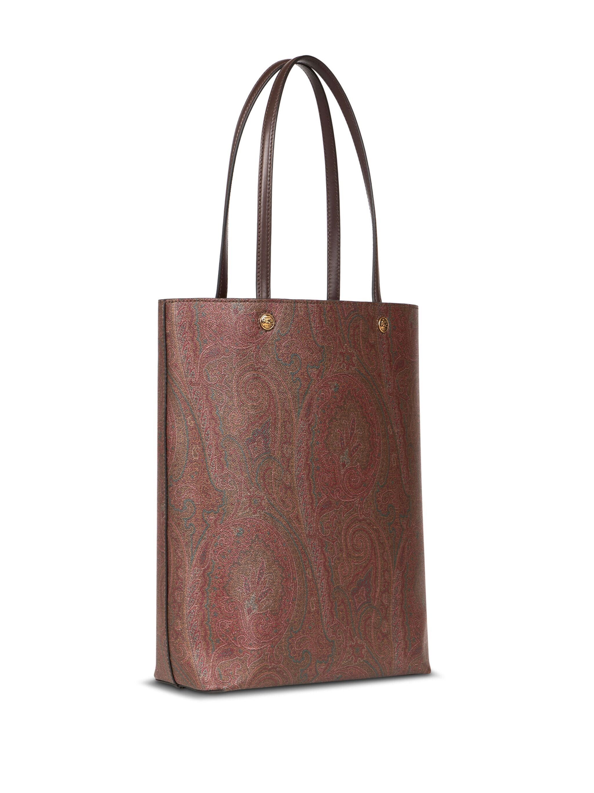 Vertical Shopping Brown Paisley Pattern Tote