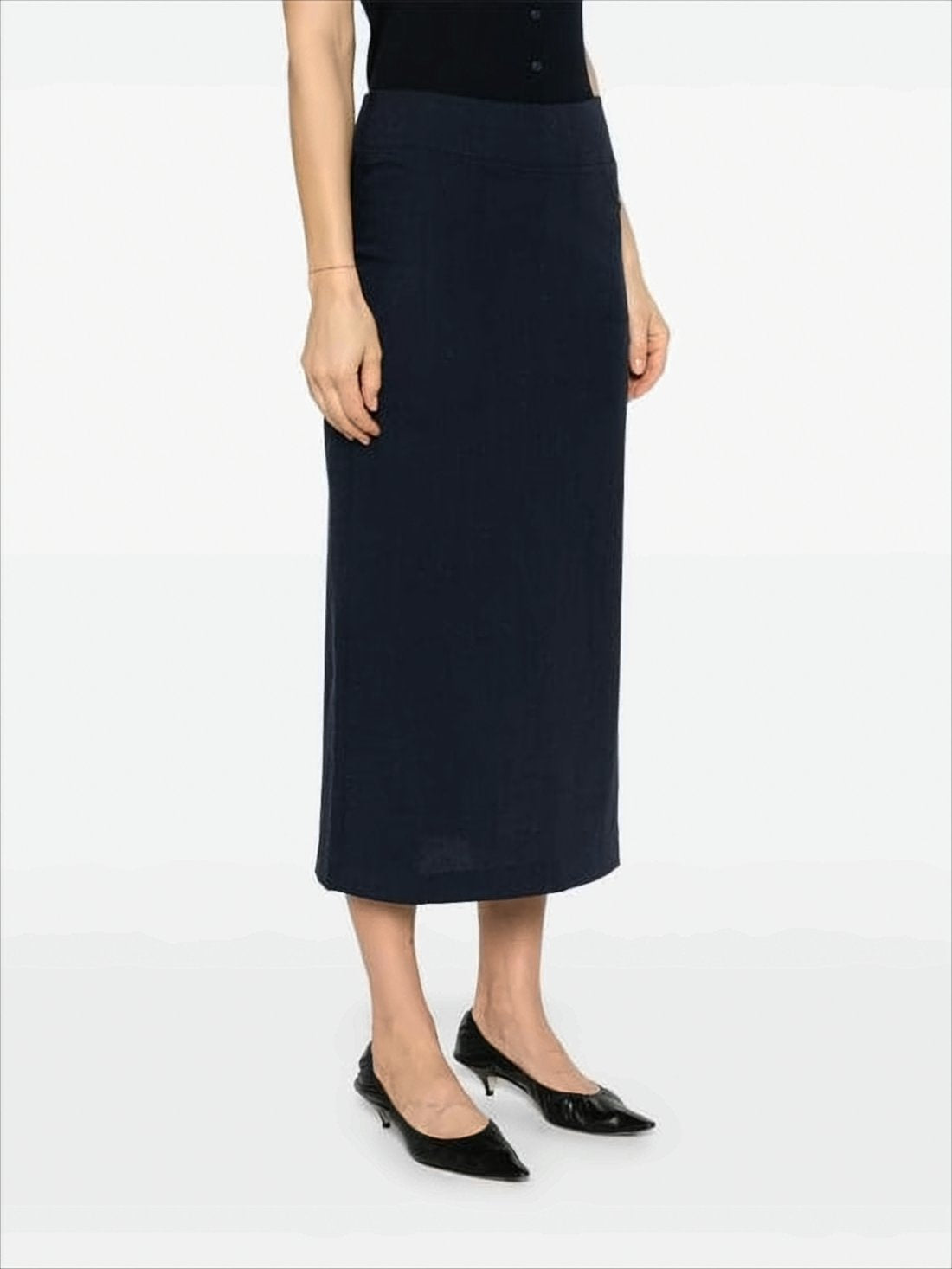 Straight Silhouette Black Midi Skirt