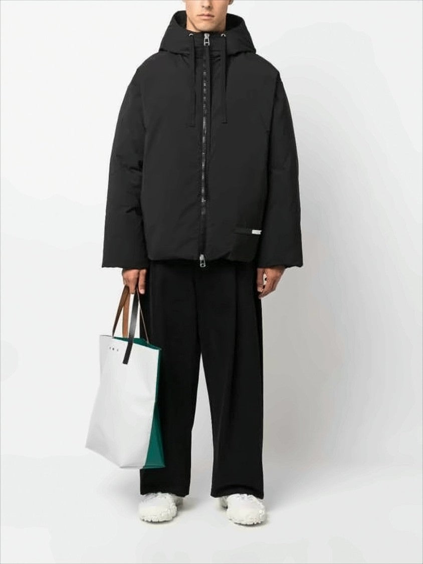 Boxy Black Padded Jacket with High Collar