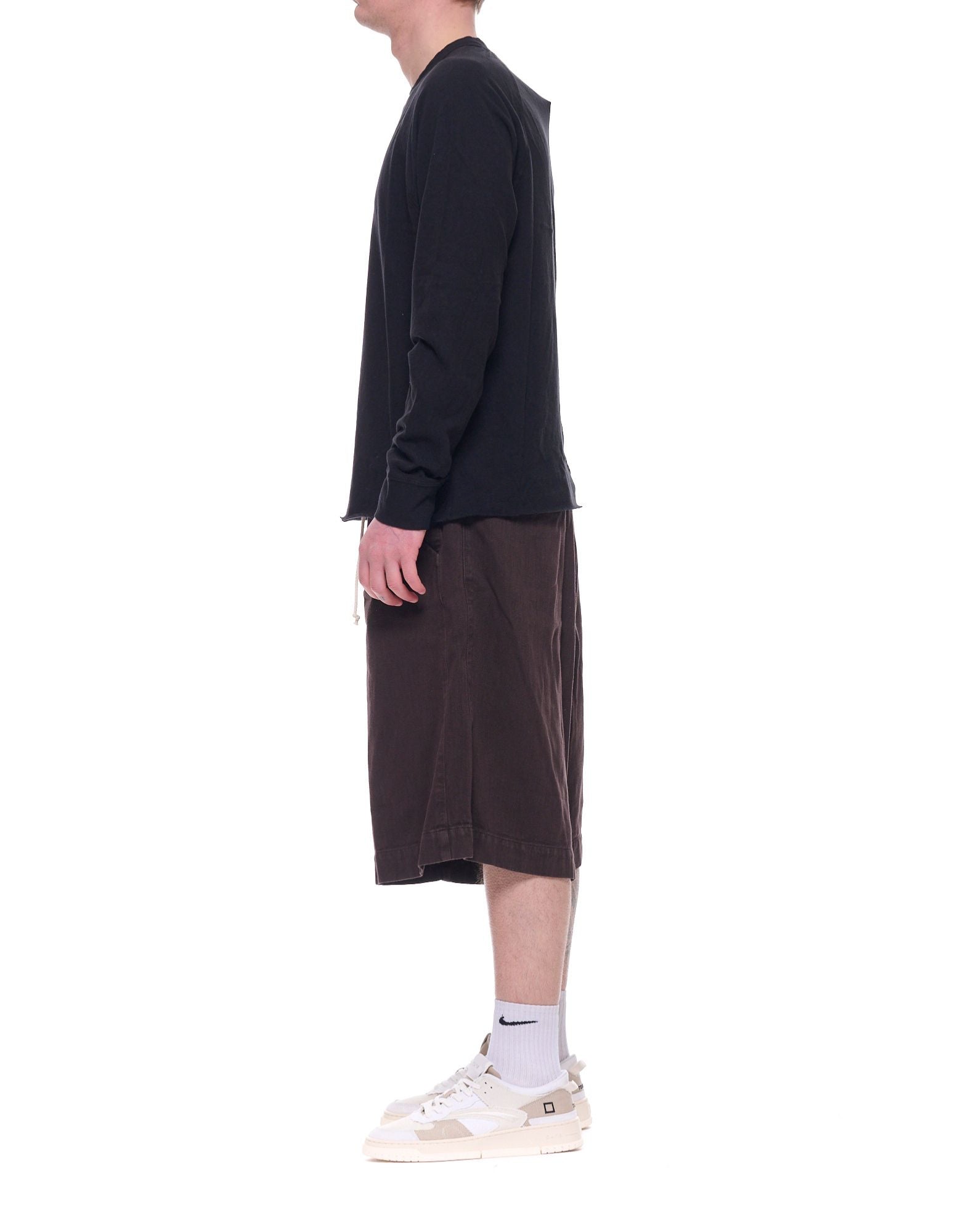 Black Cotton Long Sleeve Crew Pique T-Shirt