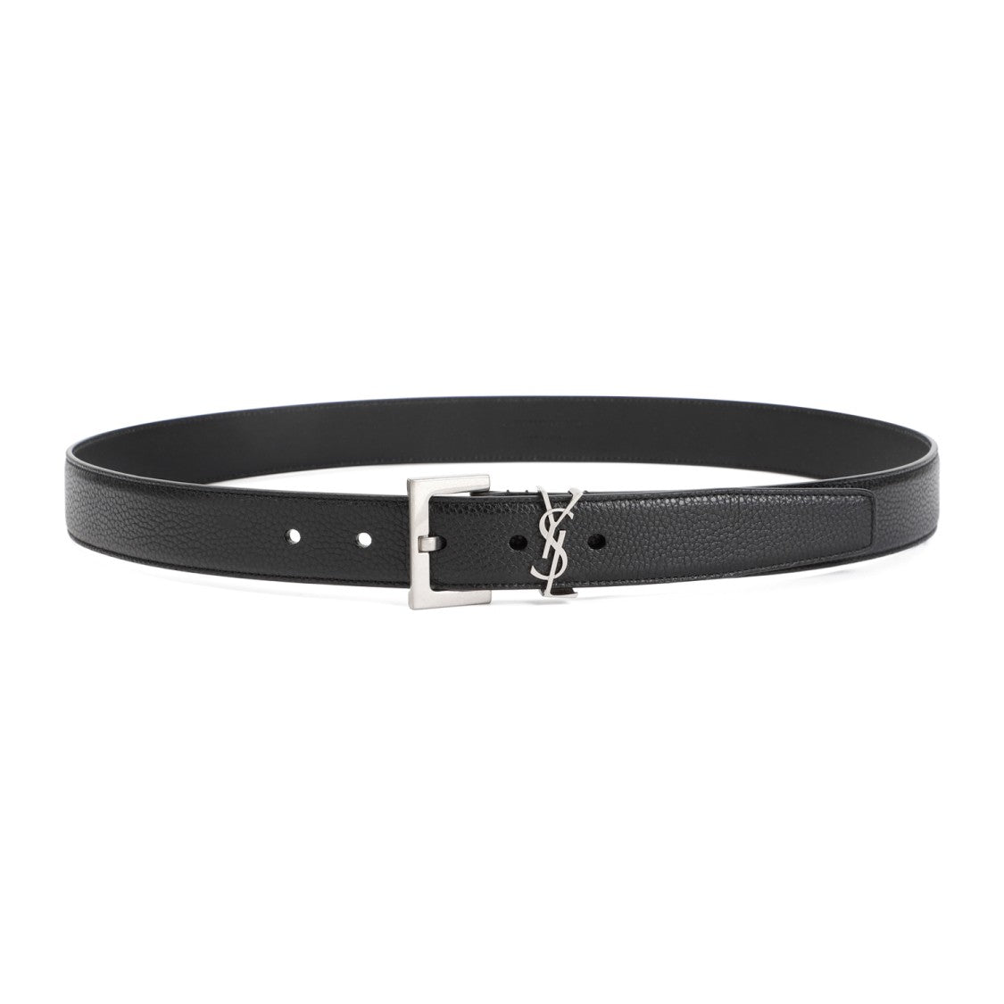 Grained Calf Leather Belt With Silver-Tone Squared Buckle