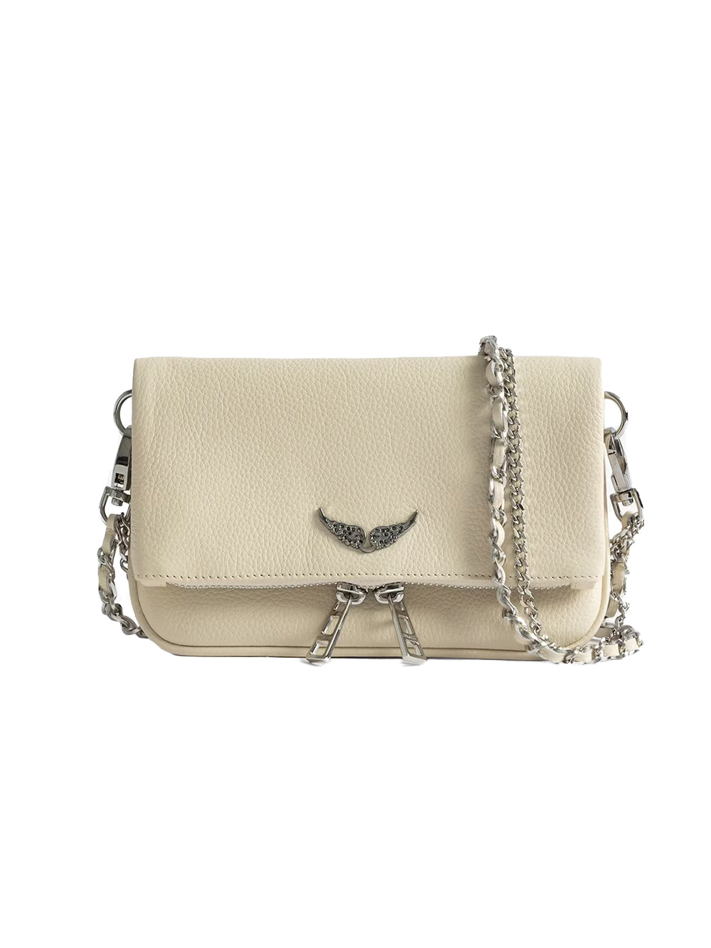Rectangular Textured Clutch Bag with Metallic Wing Detail