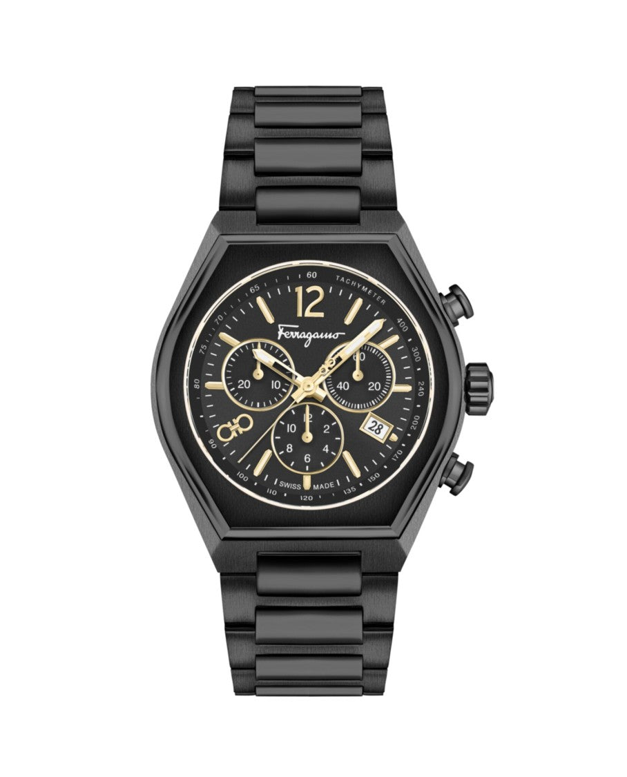 Zegarek-chronograf w kopercie Tonneau, na bransolecie