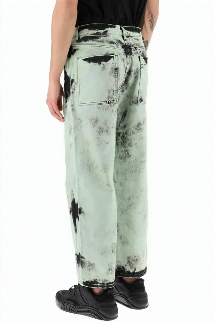 Light Green and Black Acid-Wash Denim Pants