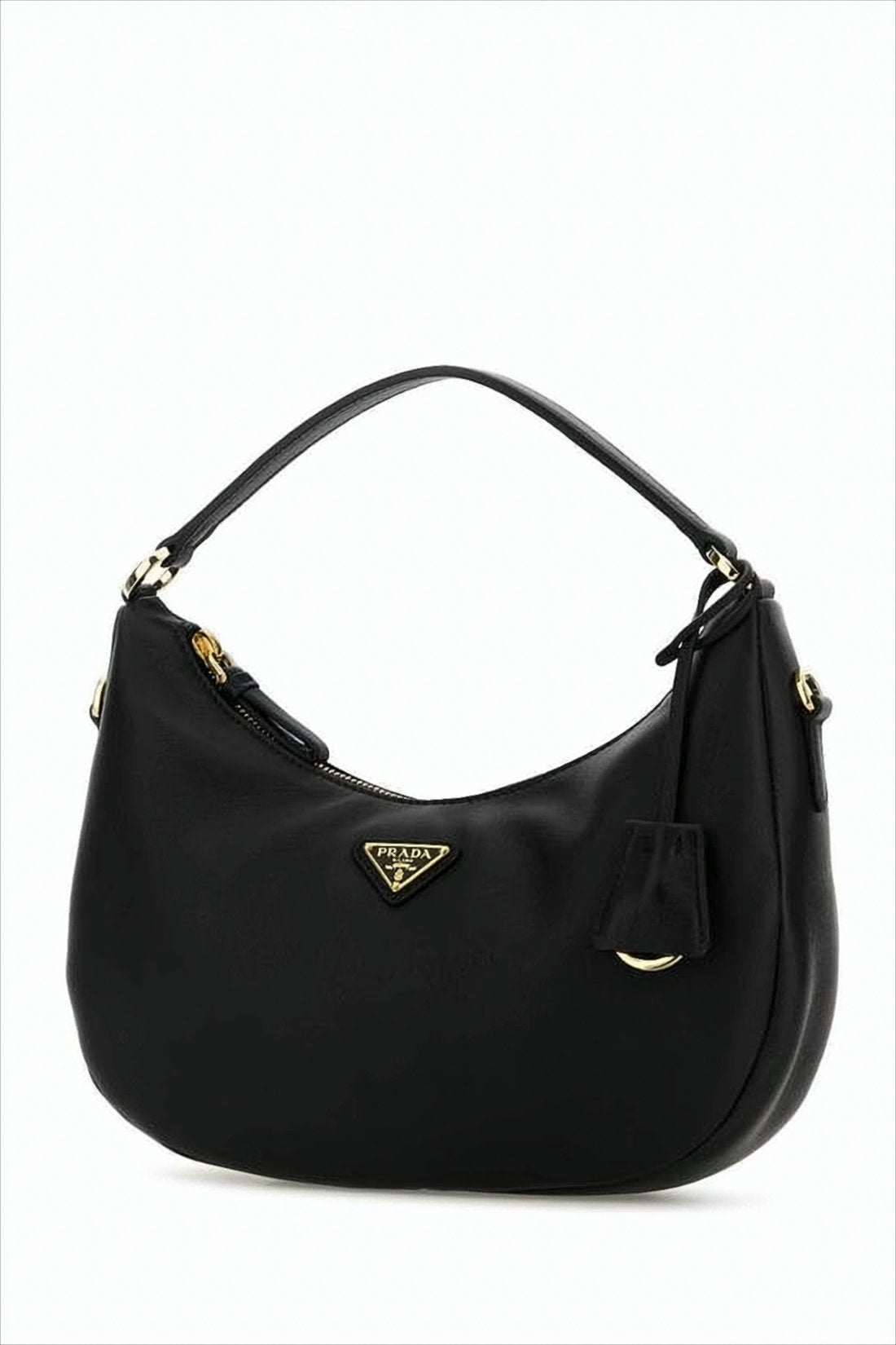 Minimalist Crescent Black Shoulder Bag with Gold-tone Accents