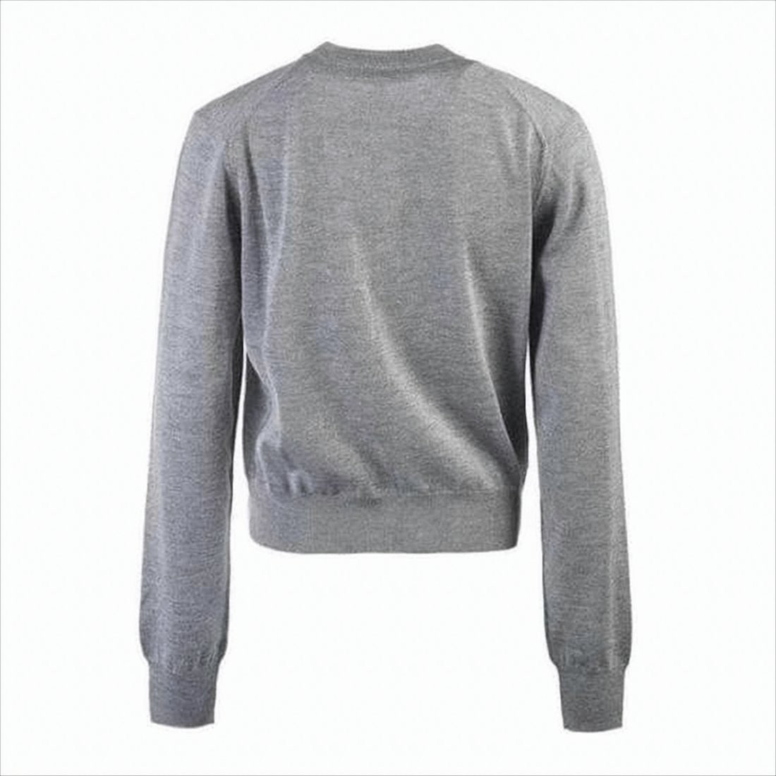Lightweight Grey Wool Cardigan With Classic Crew Neckline