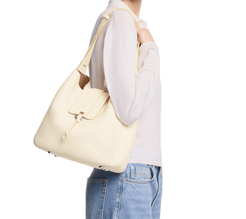Ivory Hobo Bag with Flap Closure