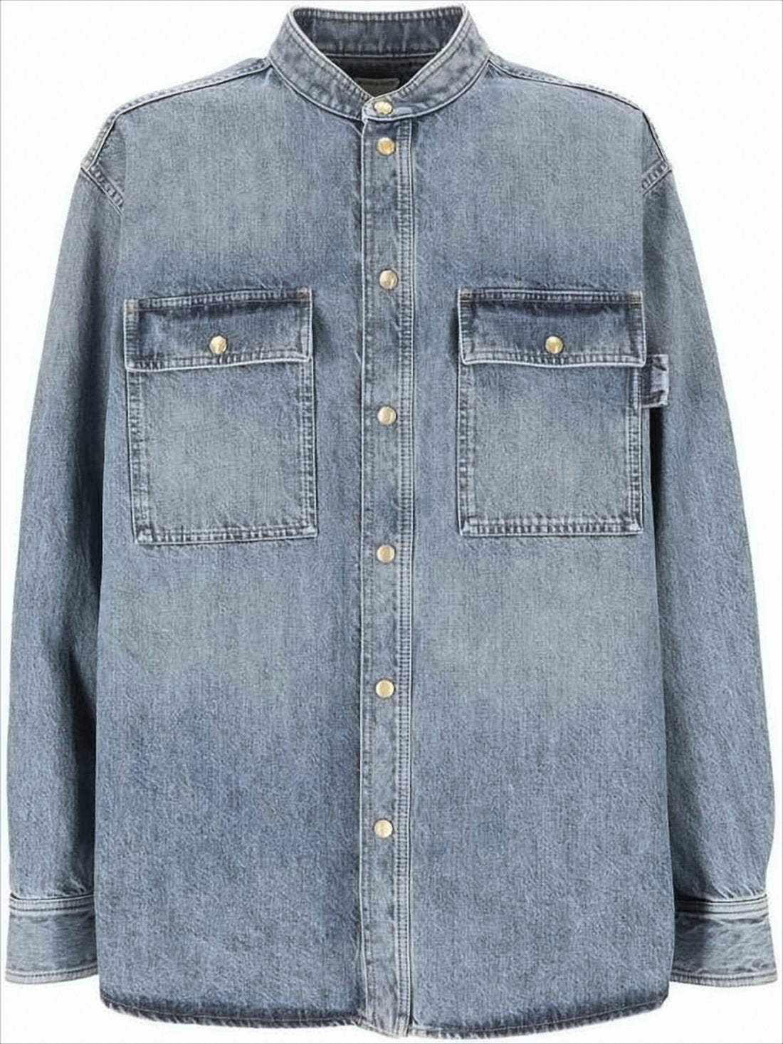 Relaxed-Fit Denim Shirt with Band Collar