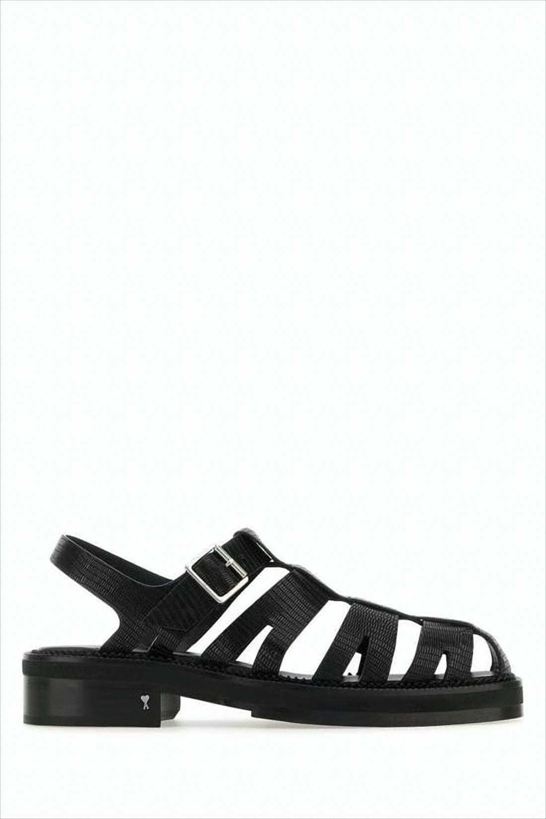 Black Leather Sandal with Closed-Toe Design