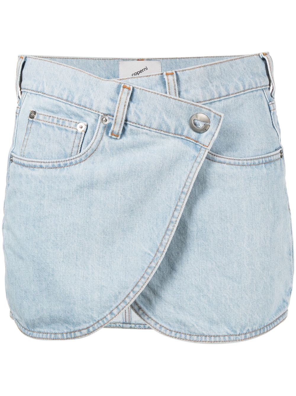 Asymmetric Wrap Skirt in Ice Blue Cotton Denim