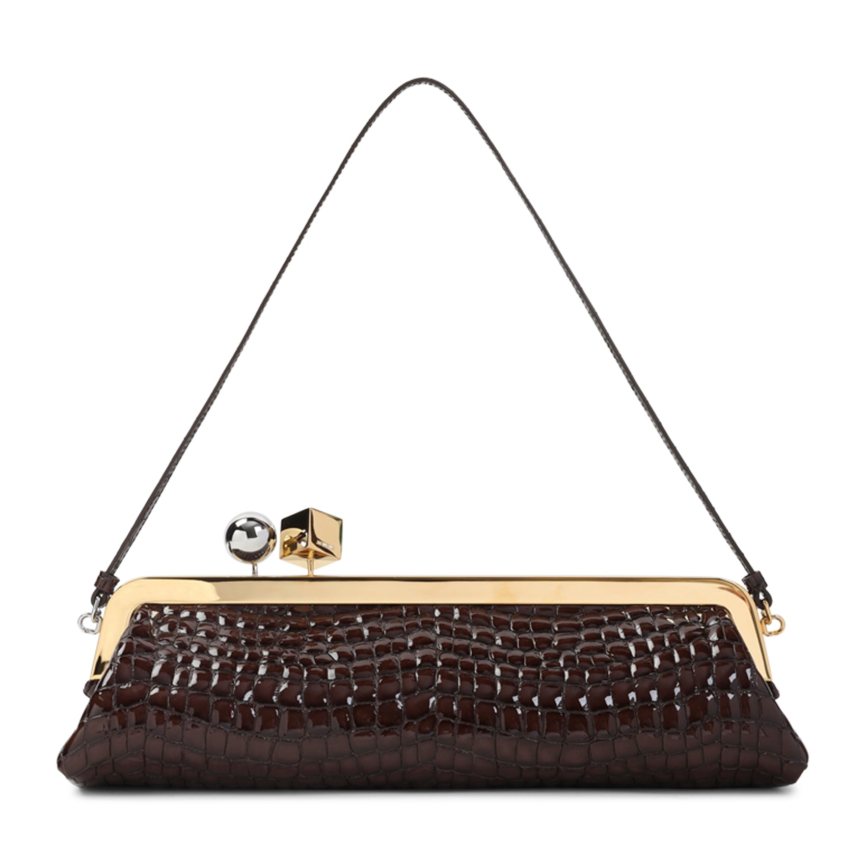 Crocodile-Embossed Brown Goat Leather Handbag