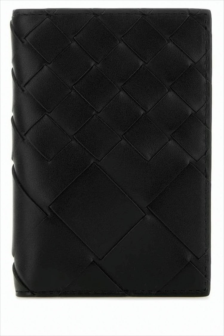 Woven Black Leather Card Wallet