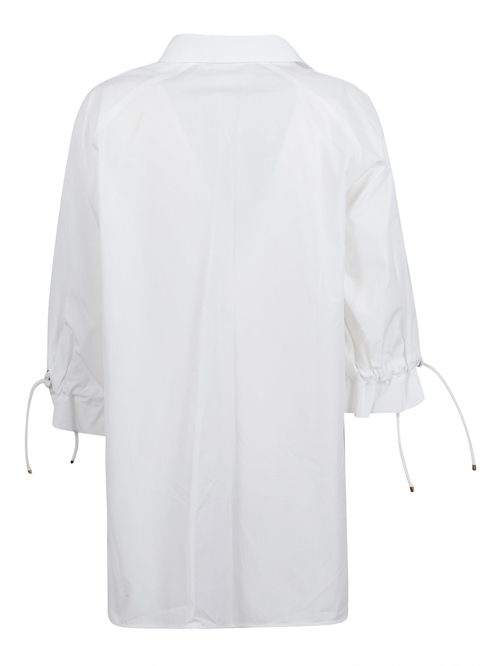 White Cotton Shirt with Classic Collar and Gathered Cuffs