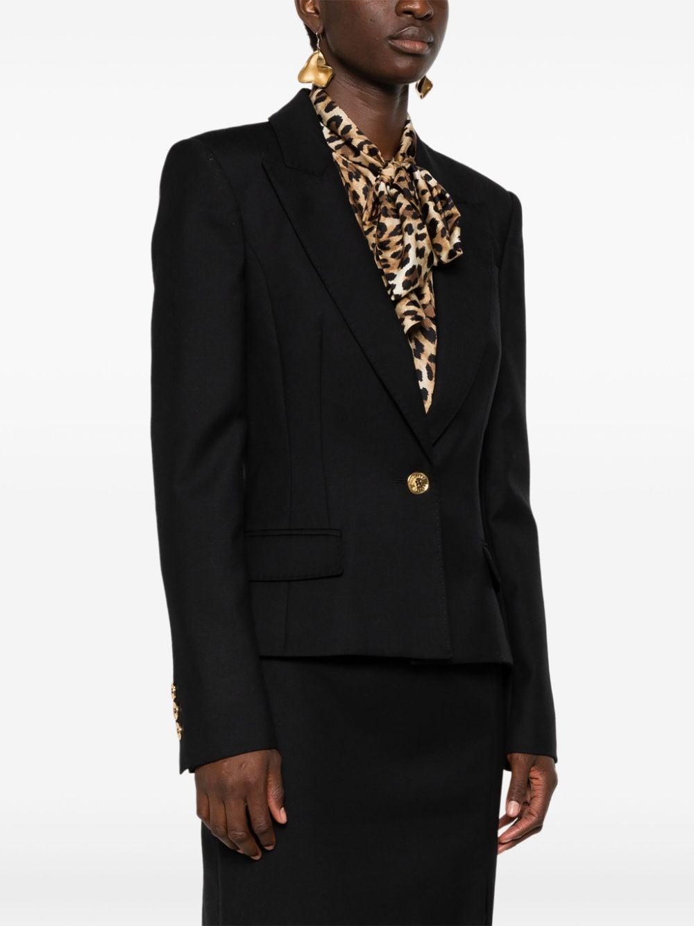 Structured Black Virgin Wool Gabardine Blazer