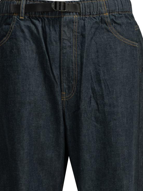 Relaxed Fit Denim Pants With Tapered Leg And Integrated Belt