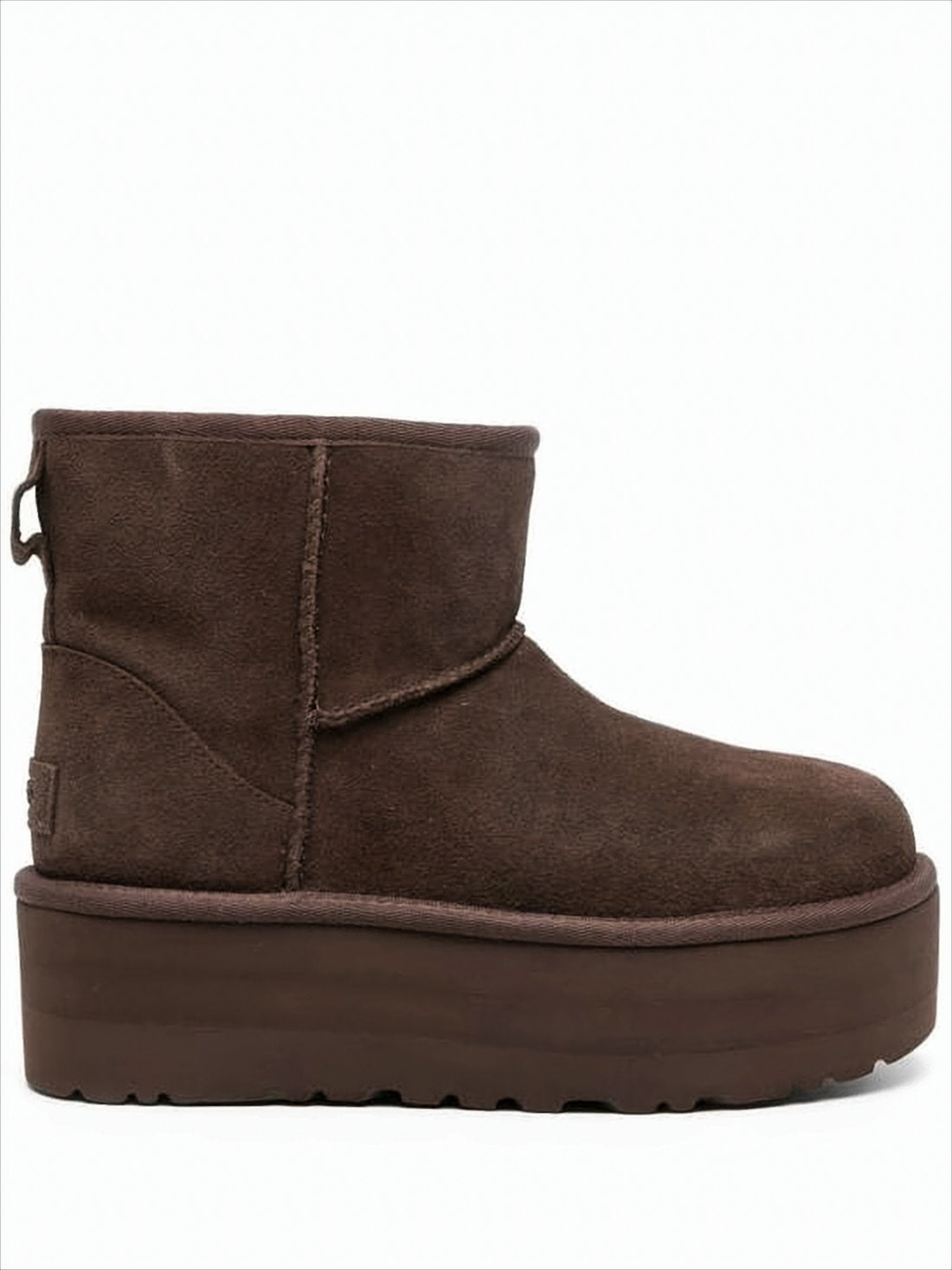 Ankle-High Brown Suede Boots with Platform Sole and Wool Lining