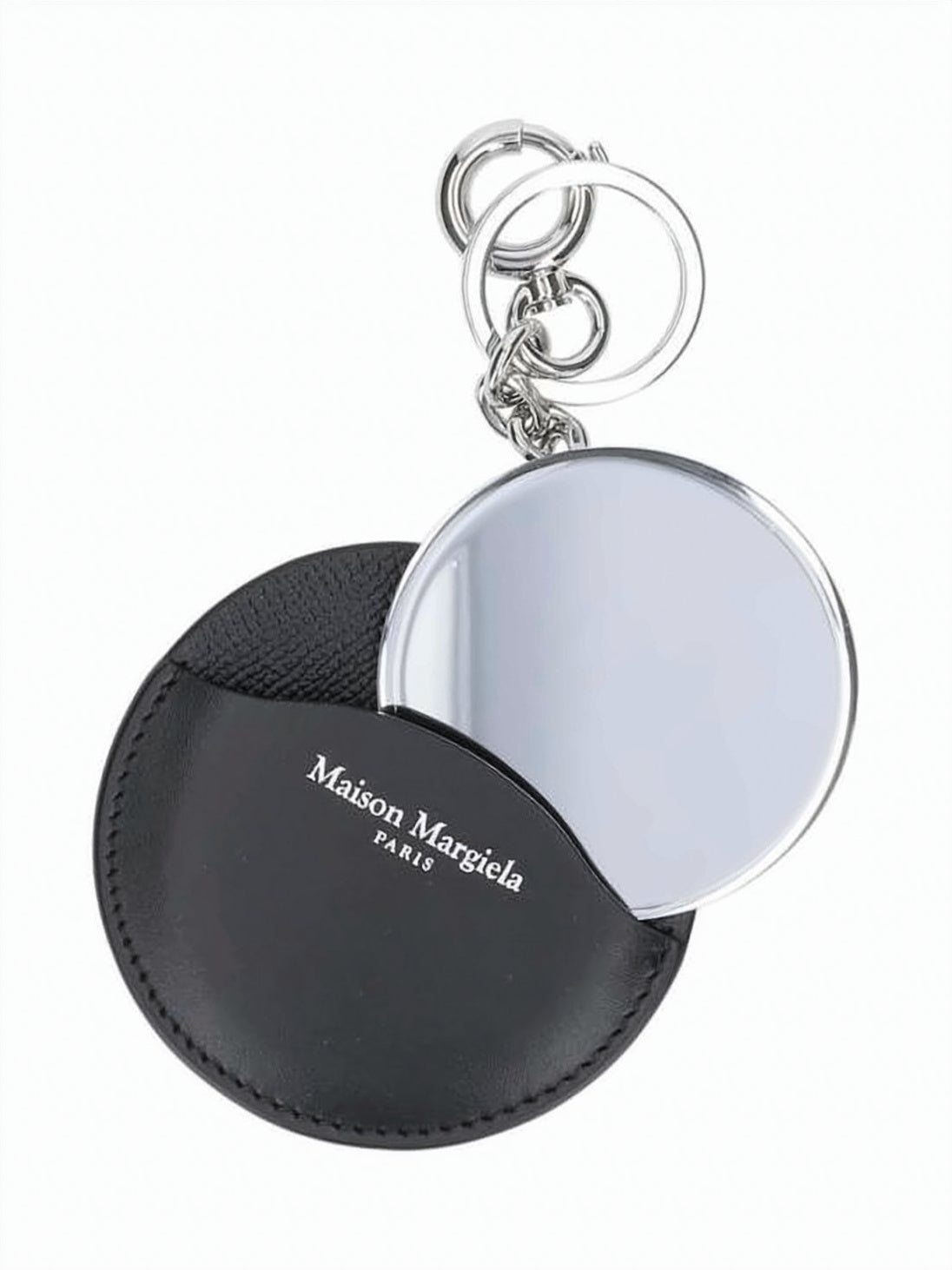Compact Black Leather Keyring with Mirror