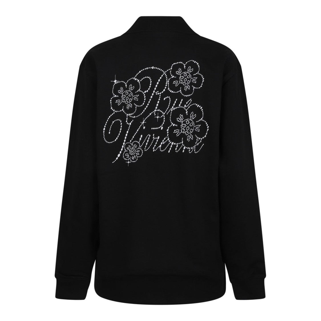 Black Button-Up Cardigan With Floral Embroidery