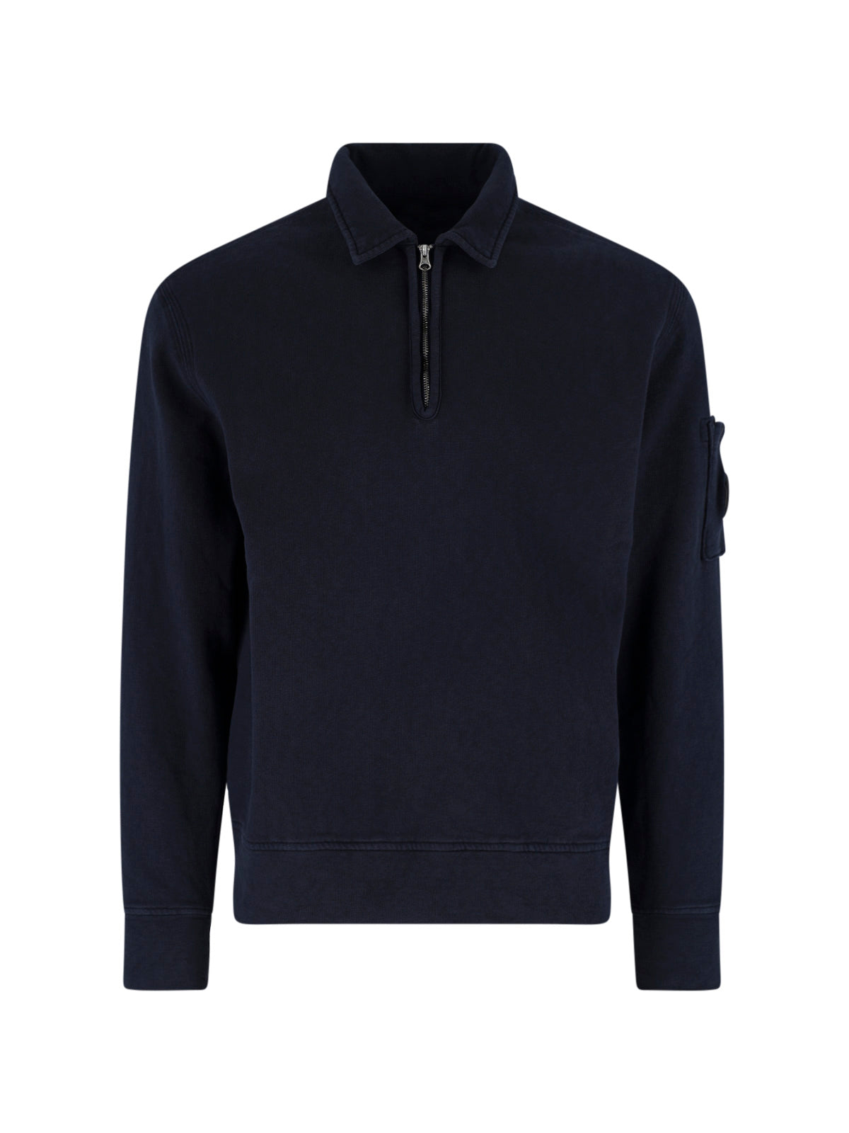 Blue Half-Zip Lens Detail Cotton Sweatshirt