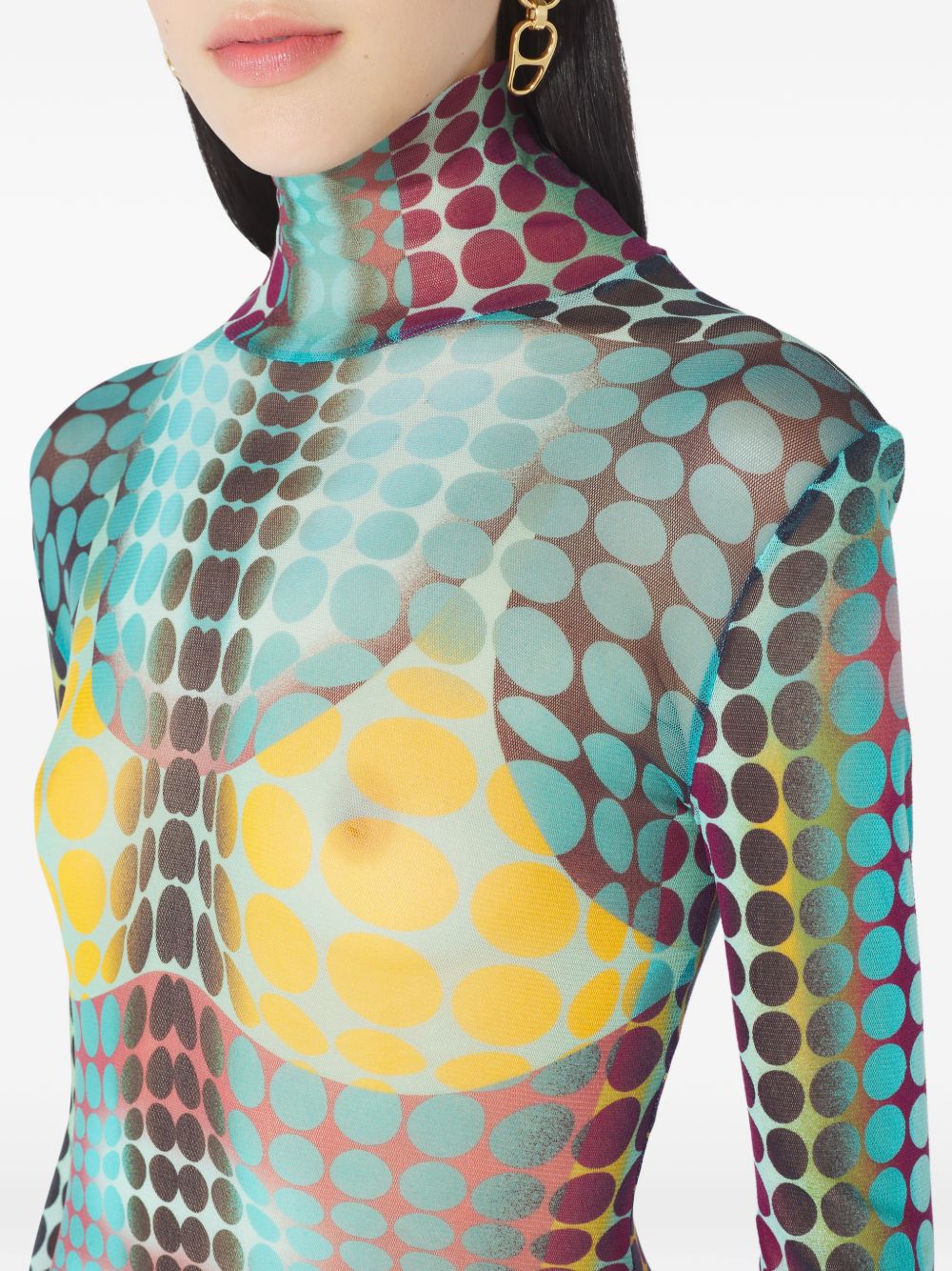 High Neck Multicolored Polka Dot Maxi Dress
