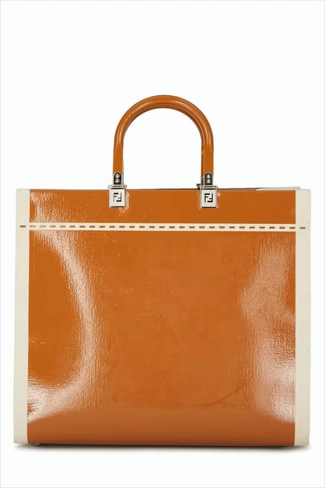 Glossy Orange Patent Leather Tote Bag