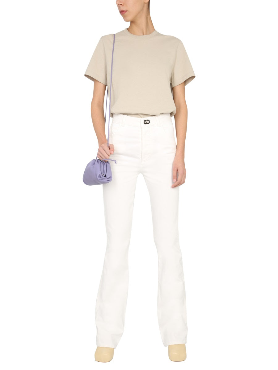 Flared Jeans with Oval Button Closure and Belt