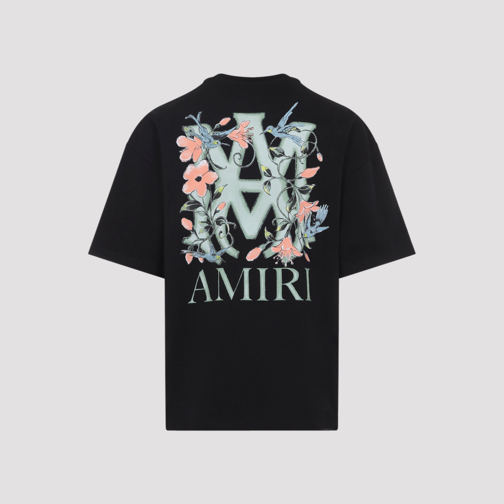 Floral-Embroidered Black T-Shirt With Signature Logo