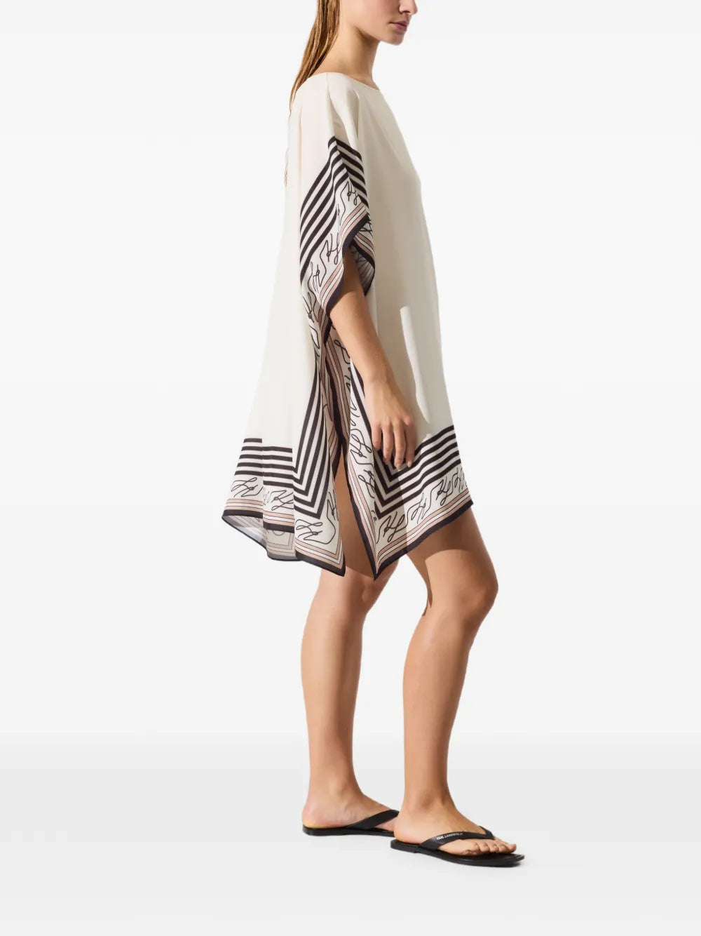 Cream Beach Cover-Up with Striped Borders