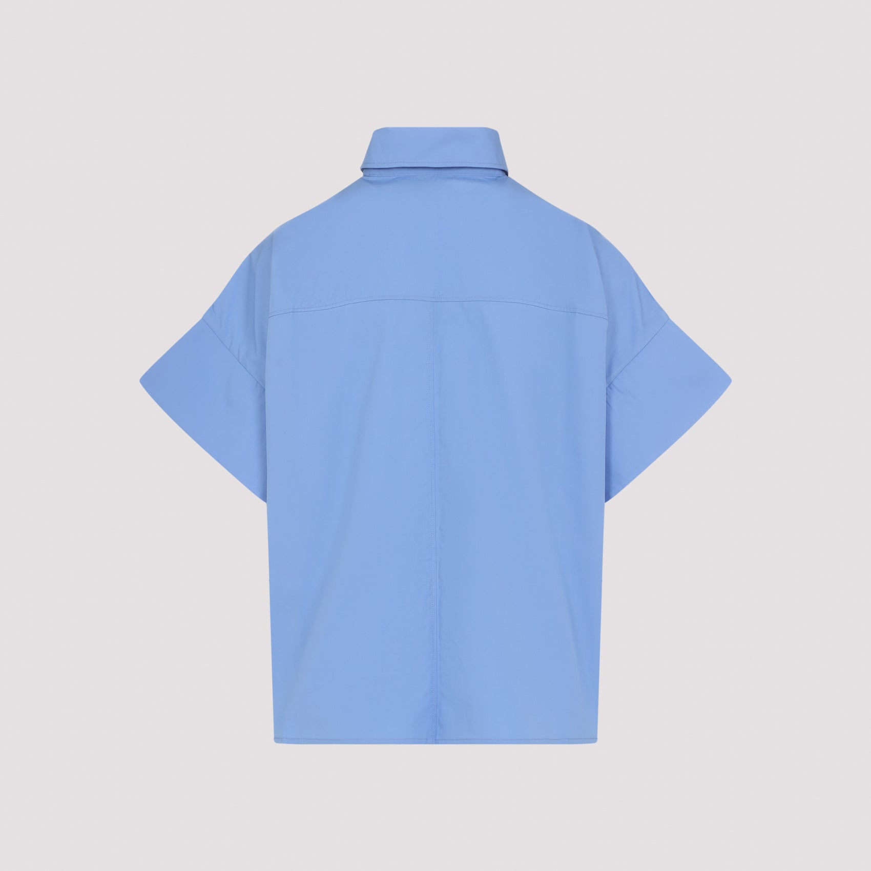 Loose-Fitting Blue Cotton Shirt with Classic Collar and Concealed Button Placket