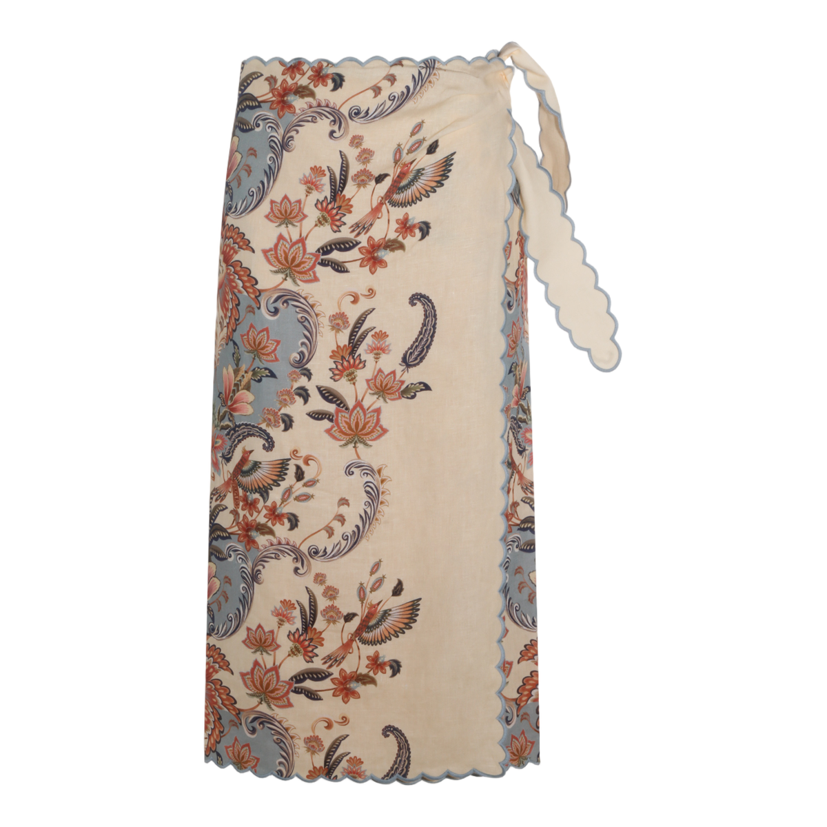 Midi Skirt with Multicolored Tropical Print