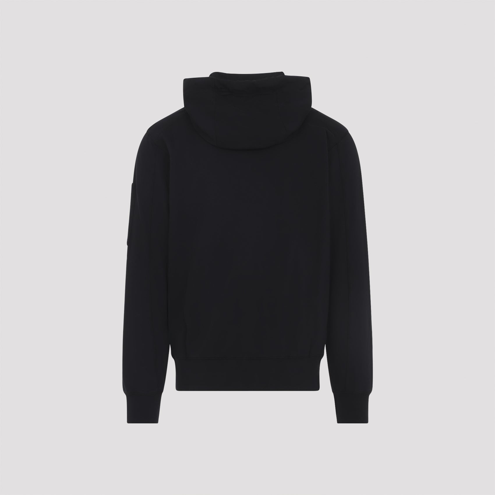 Black Cotton Zip-Up Hoodie With Drawstring Hood