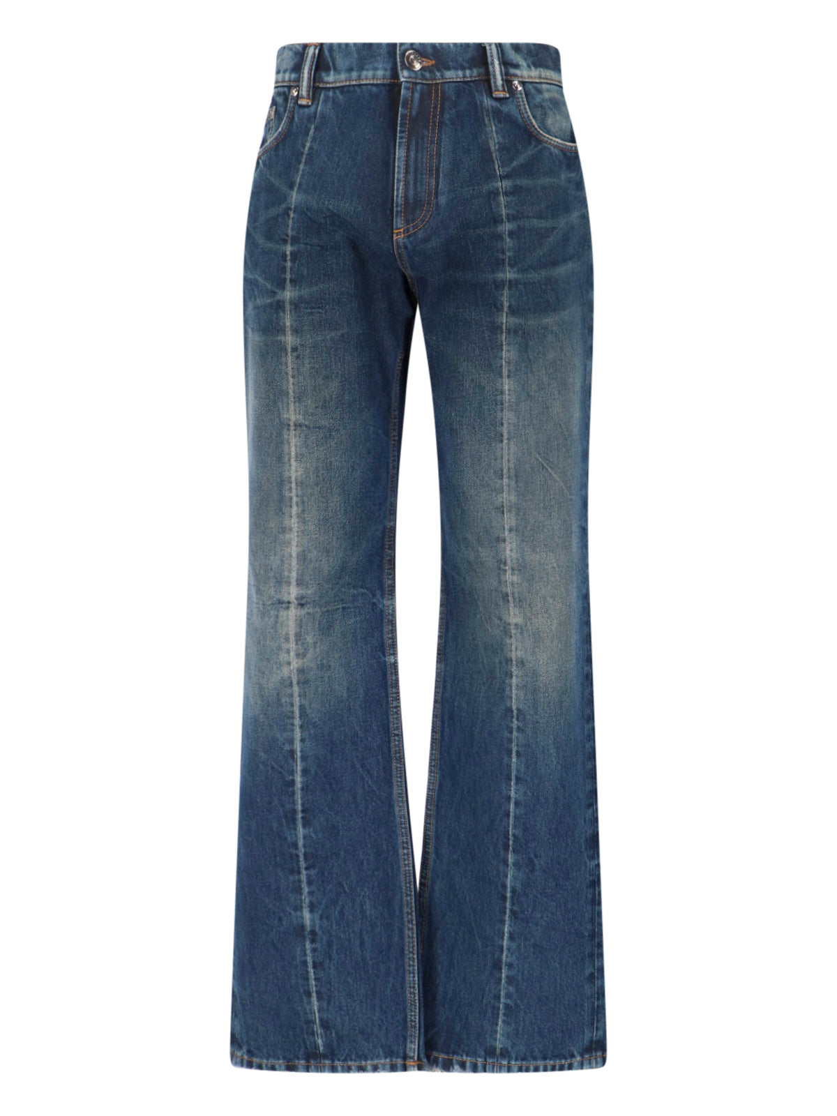 Blue Wide-Leg Distressed Denim Jeans
