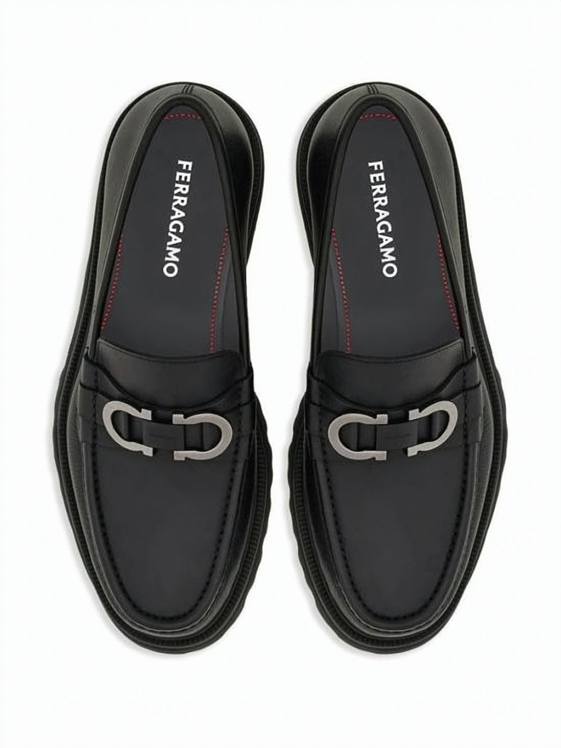 Black Calf Leather Loafers With Silver Metal Detail