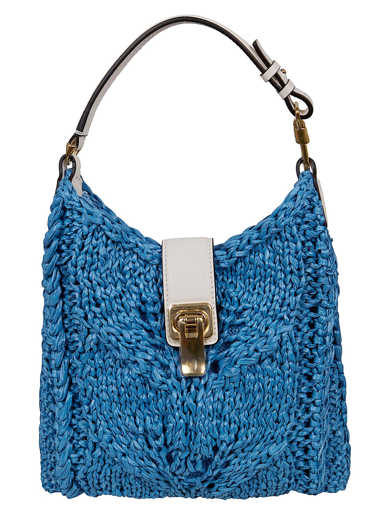 Woven Viscose Handbag With Structured Shape And Gold Accents