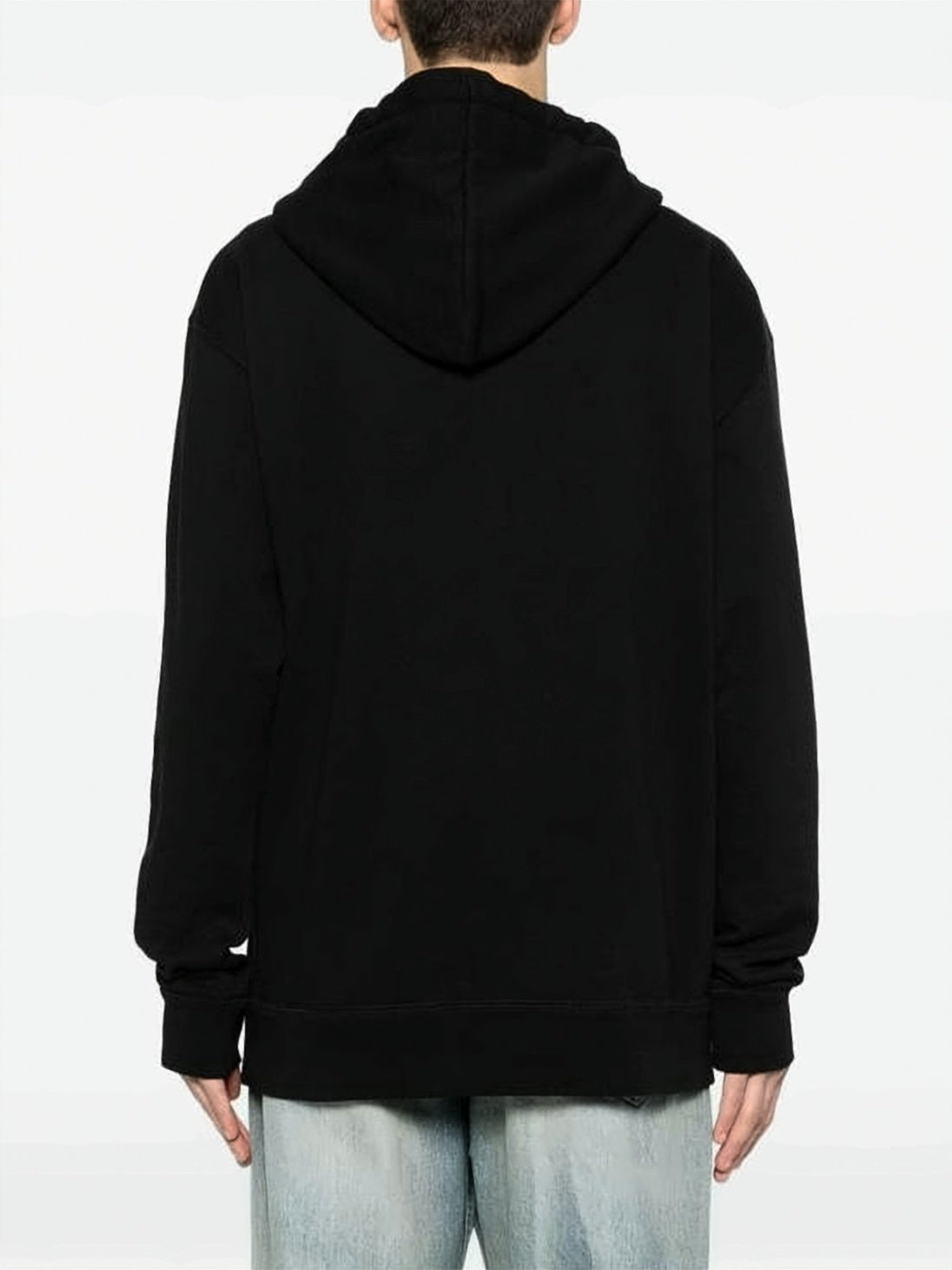 Relaxed Fit Black Hoodie with Adjustable Drawstring and Contrasting Logo