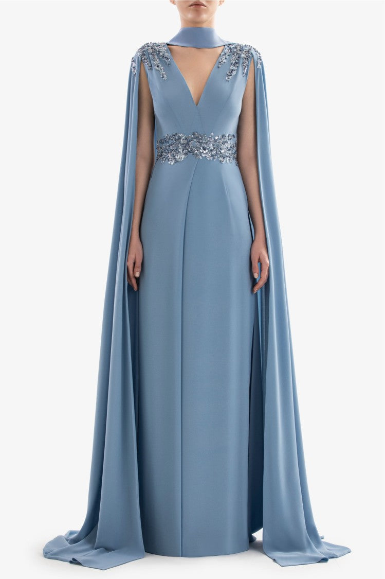 Crepe Dress With Cape