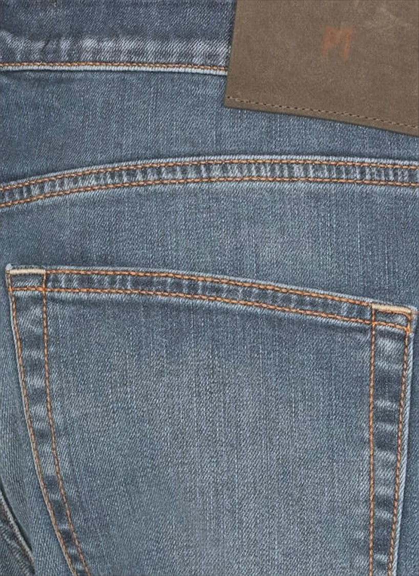 Medium Blue Wash Denim Pants With Classic Five-Pocket Styling