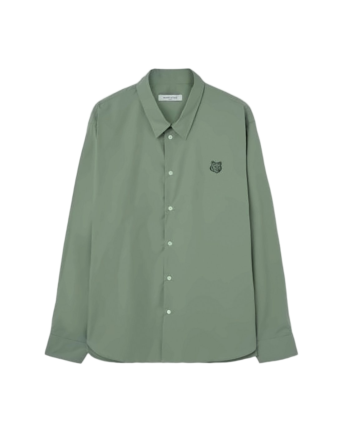 Long-Sleeve Button-Down Shirt with Embroidered Fox Emblem