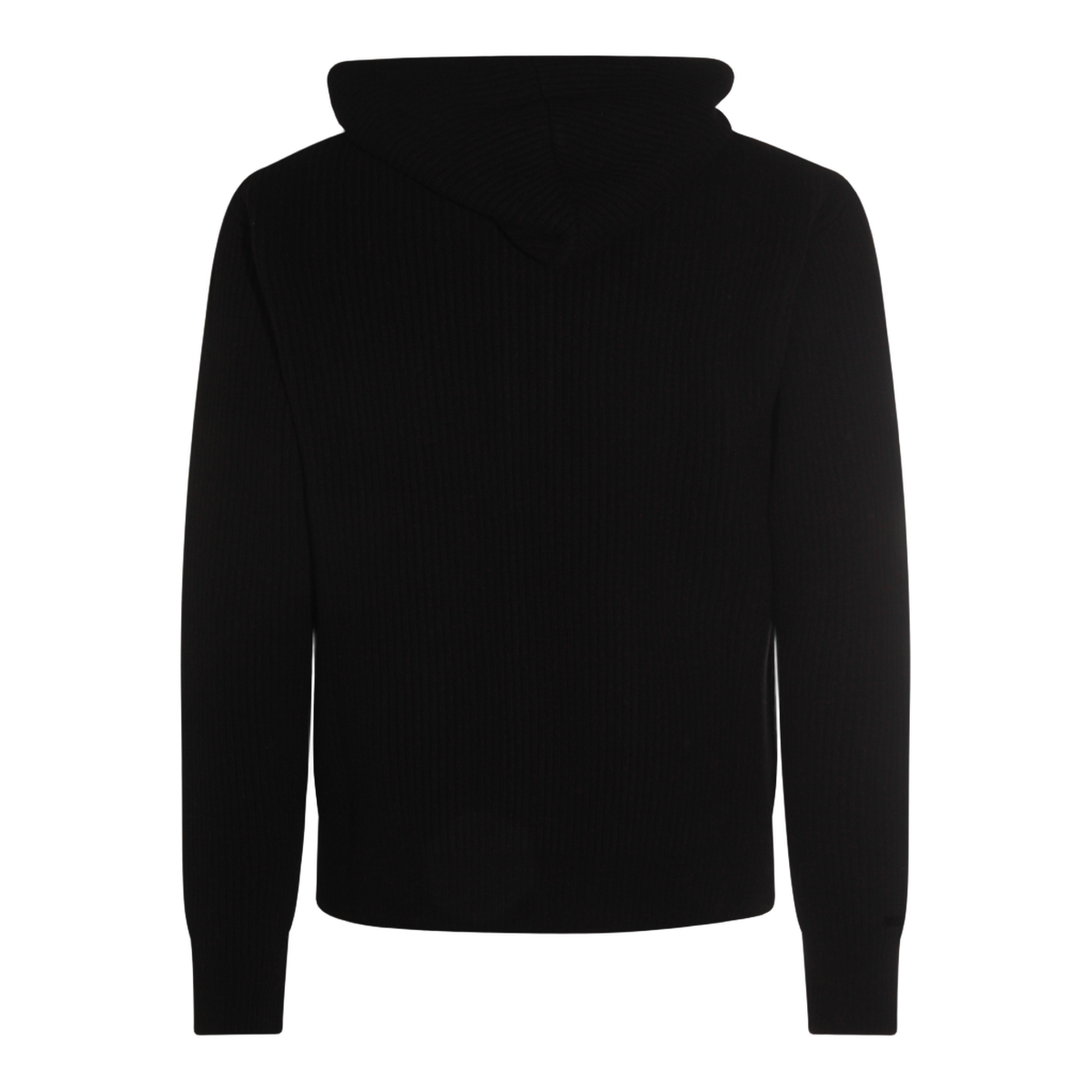 Ribbed Black Zip-Up Sweater with Hood