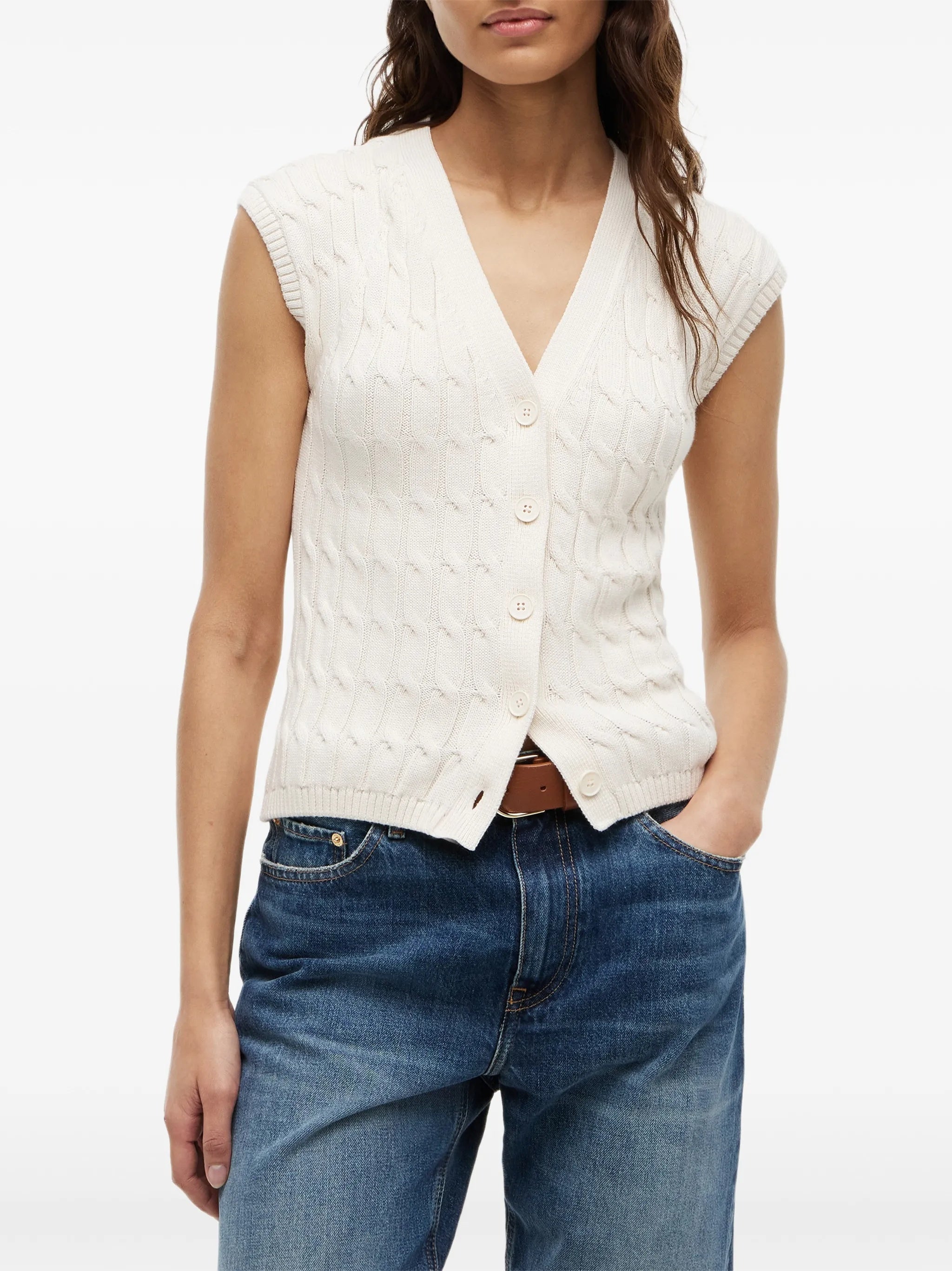 Mid Gg Cable Vest Cropped Gilet