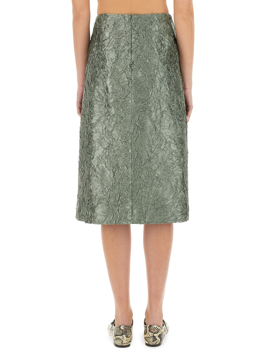 Ruched Satin Midi Skirt